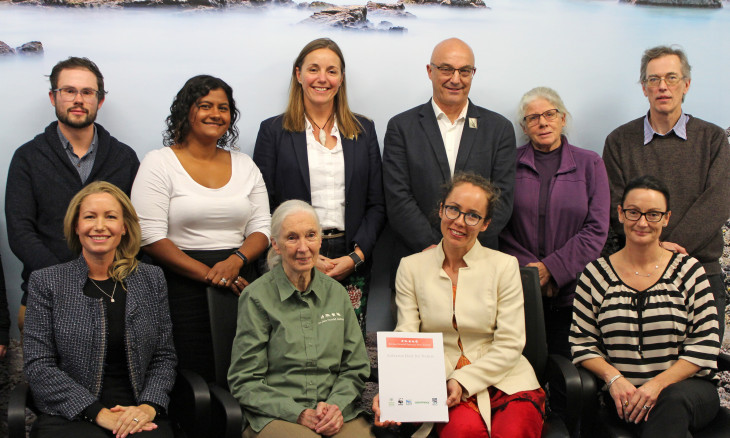 Group photo with Jane Goodall and leaders of NZ e-NGOs