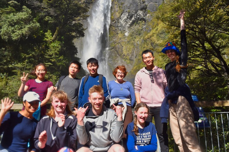Christchurch Youth HUB at waterfall on 2018 trip