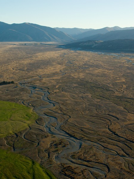 Aerial view of Mackenzie Country showing irrigated farmland