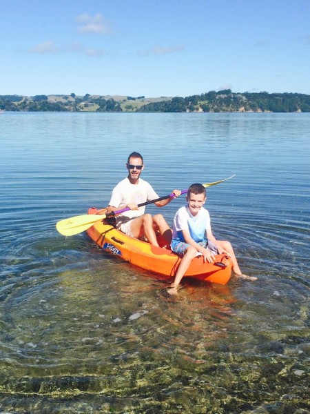 Toby Whyte with his son Harvey at Mahurangi North of Auckland