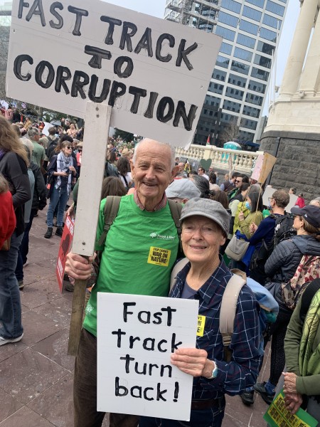 Distinguished life members Ann and Basil Graeme at the March for Nature. Image Forest & Bird