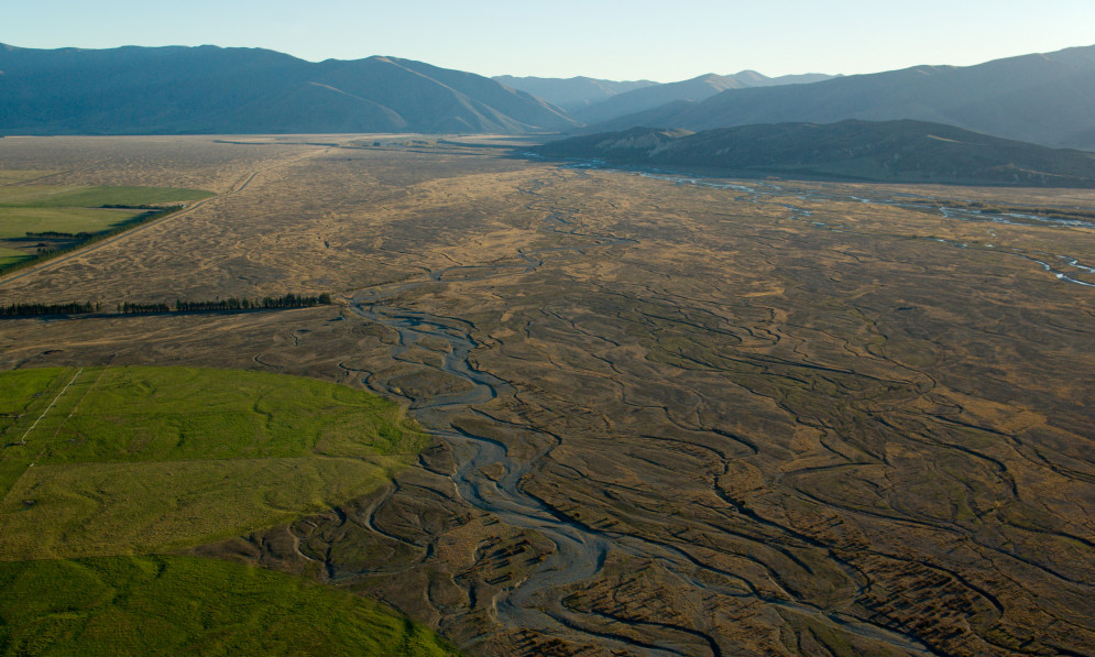 Aerial view of Mackenzie Country showing irrigated farmland