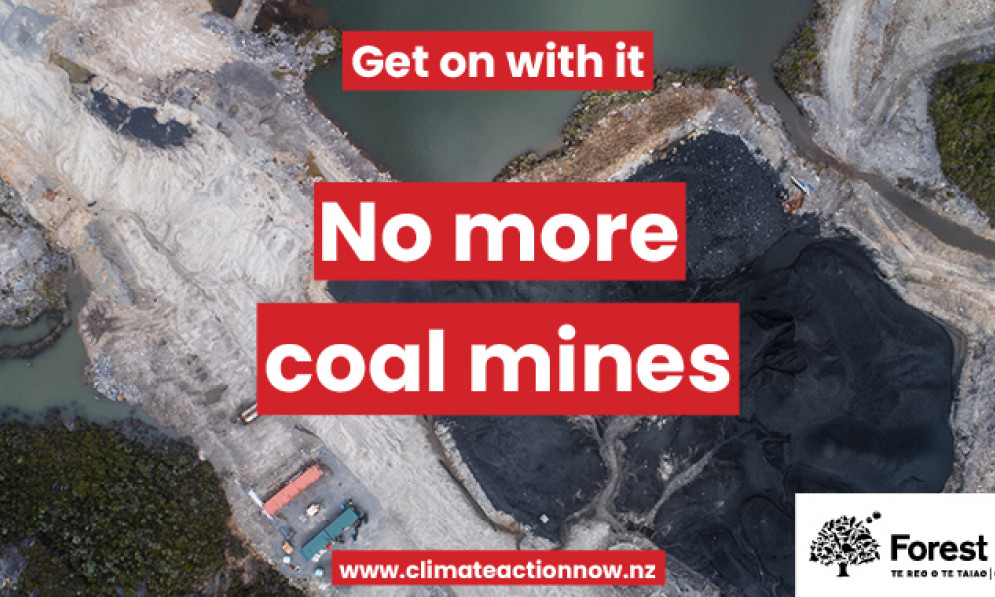 No More Coal Mines graphic with aerial view of a coal mine