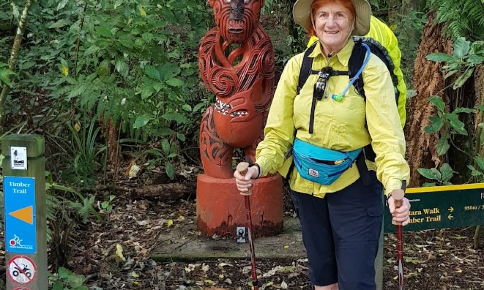 Jane Gilmour at the start of the Timber Trail