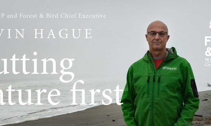 Banner image of Kevin Hague standing on a beach, Putting Nature first roadshow 