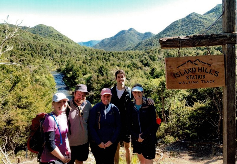 Penny Willocks (right) with her tramping companions at Island Hills Station in 2020. Image supplied