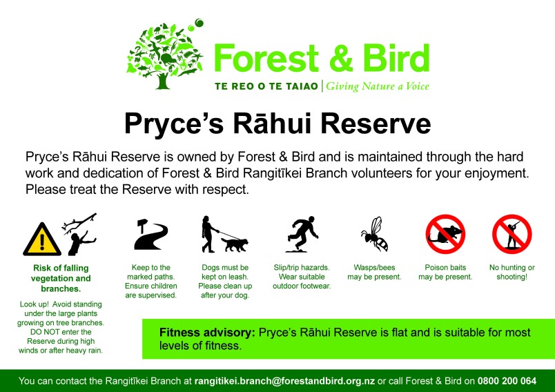 Health & Safety information for Pryce's Rāhui Reserve