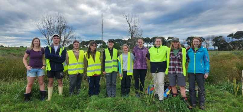 Rewa Gebbie (fourth from left) with her Forest & Bird Youth Ōtautahi Christchurch colleagues at a tree planting. Image supplied