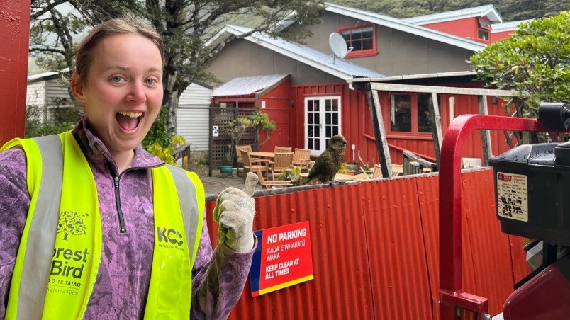 Jessica at the Arthur's Pass event hanging with local kea. Image supplied