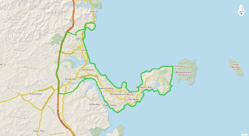 Map of the Pest-free Hibiscus Coast project area. Credit Forest & Bird